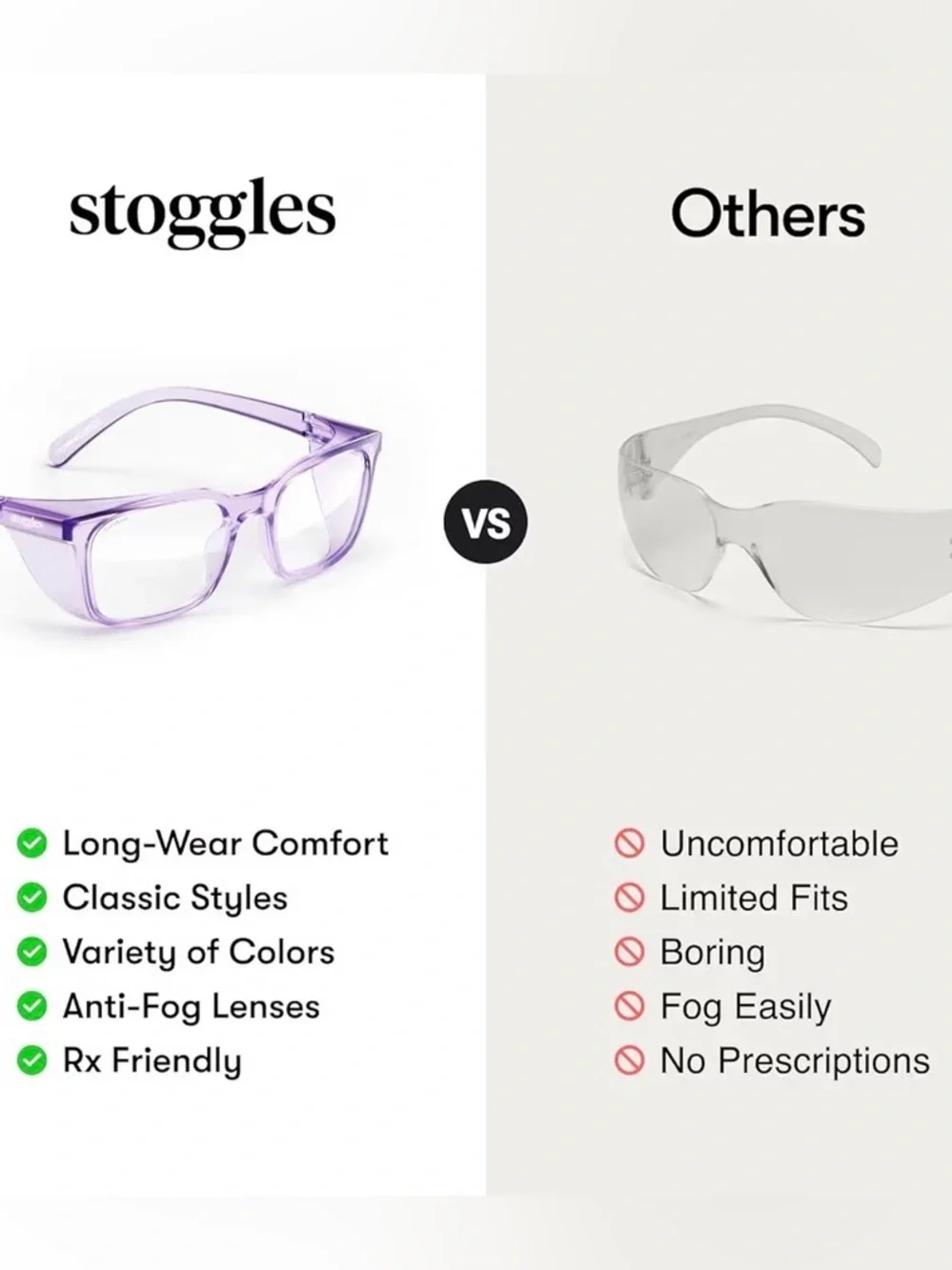 Stoggles Square Z87.1 Safety Glasses Blush Pink Anti Fog Blue Light UV READ